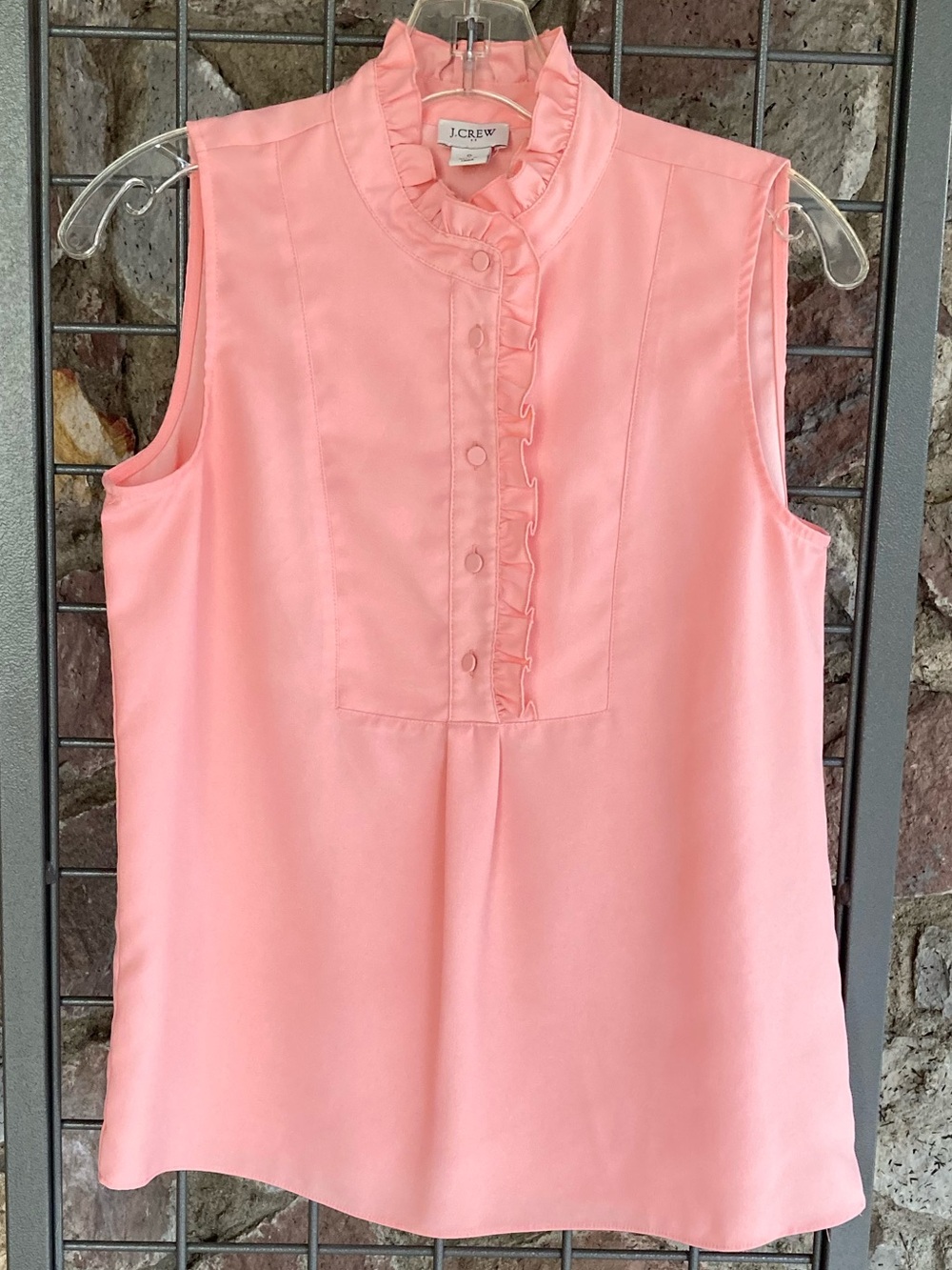 J. Crew Coral Pink Sleeveless Ruffle-Front Blouse Size 0